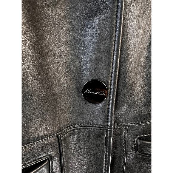 Reaction Kenneth Cole G-III Black Leather Coat‎ Womens M Black Smooth Mid Length - Picture 5 of 10